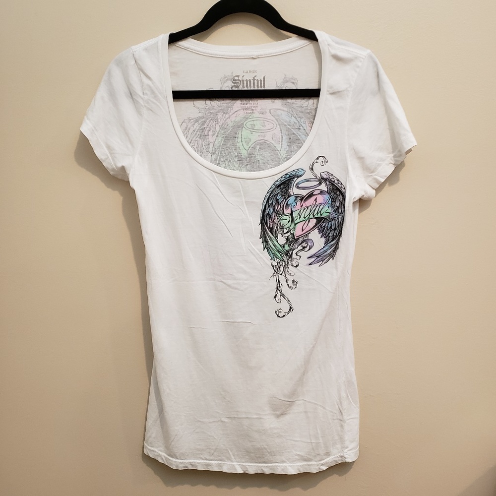 Sinful Angel White Scoop Neck SS Tee - L